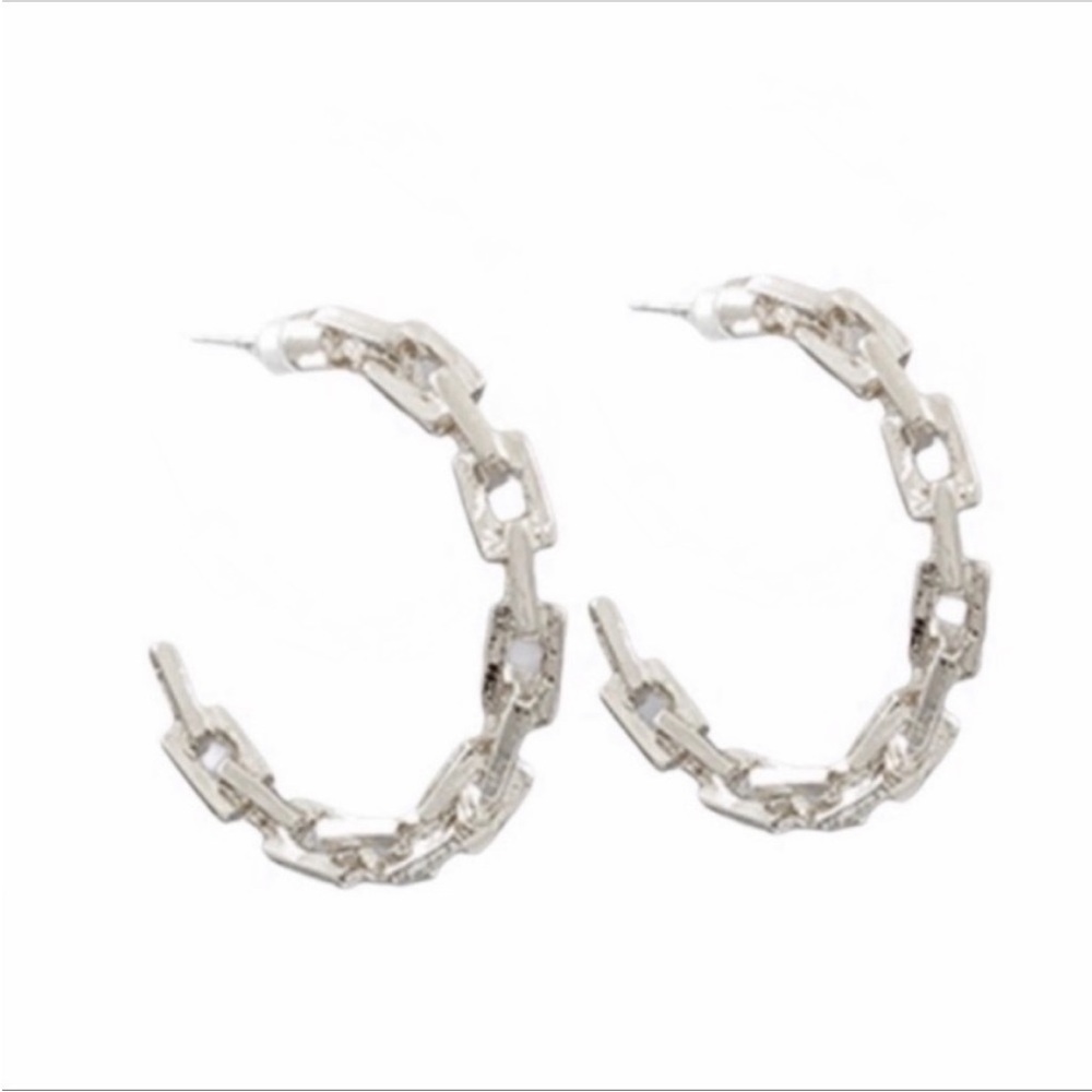 Chain link metal hoop earrings NEW silver